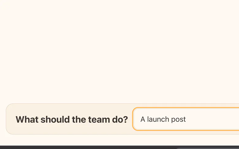 The brief box with "A launch post" typed in, before you press Send.